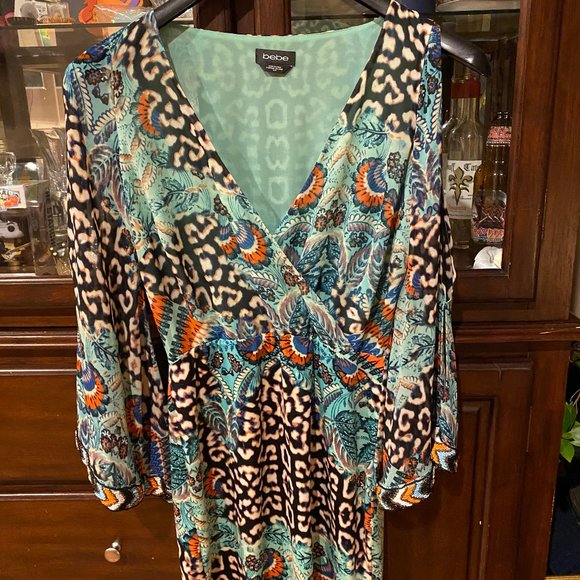 BEBE Beaded Cold Shoulder Mini Dress SZ S - Picture 5 of 10